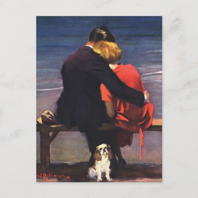 Vintage Romantisk Kärlek, Romantik på Stranden Vykort (Framsida)