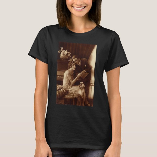 Vintage romantisk musik, kärlek och romantik älska tee shirt (Framsida)
