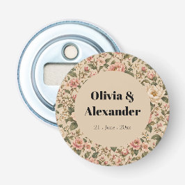 Vintage Romantisk Pion & Ros Trädgårdsmönster Flasköppnare