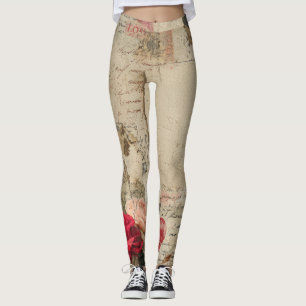 Vintage Romantisk Ros Kollage (4) Leggings