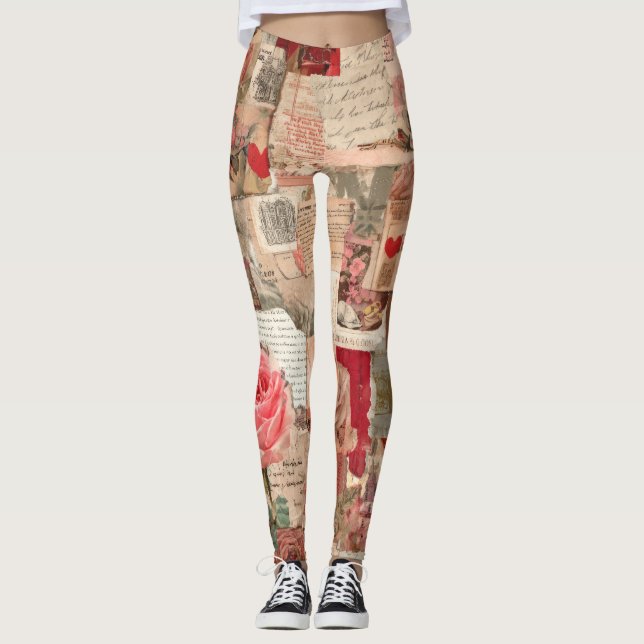 Vintage Romantisk Ros Kollage (7) Leggings (Framsida)