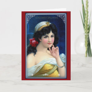 Vintage Romantisk Ung Dam Valentine Helgkort