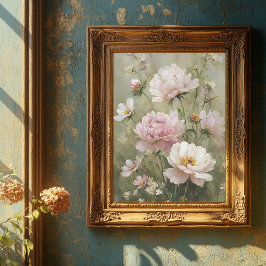 Vintage Romantisk Vildblomma Pastell Rosa Väggkons Poster