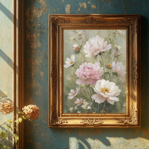 Vintage Romantisk Vildblomma Pastell Rosa Väggkons Poster