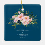 Vintage Romantiska Blommigtar i Blue Bröllop  Julgransprydnad Keramik<br><div class="desc">Personlig Vintage Romantiska Blommigtar i Blue Bröllop jul Ceramic Ornamic Ornament</div>