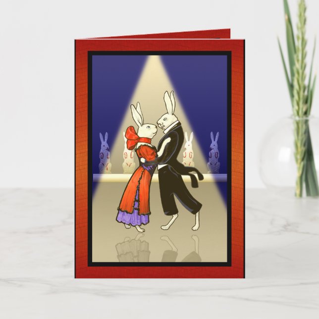 Vintage Romantiska kaniner Dancing v2 Personlig Kort (Framsida)