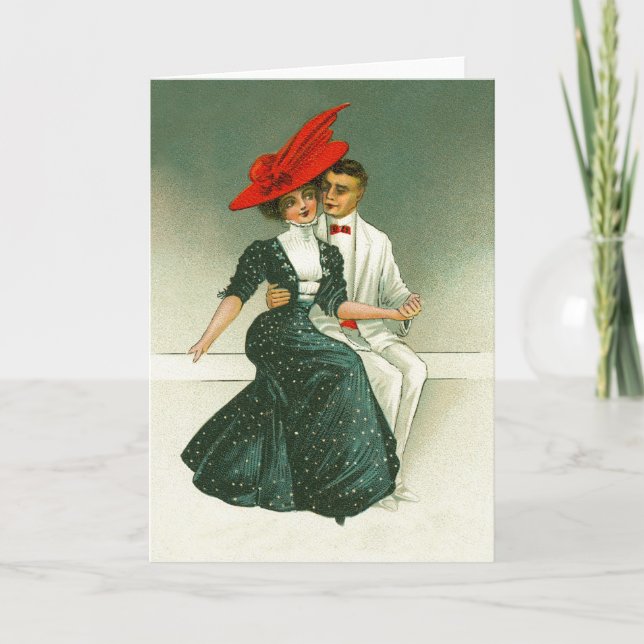 Vintage romantiskt par helgkort (Framsida)