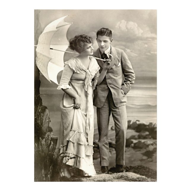 Vintage Romantiskt par med parasol Fototryck (Framsidan)
