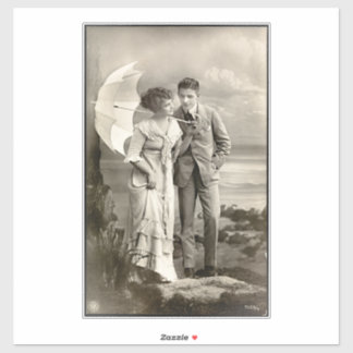 Vintage Romantiskt par med parasol Klistermärken