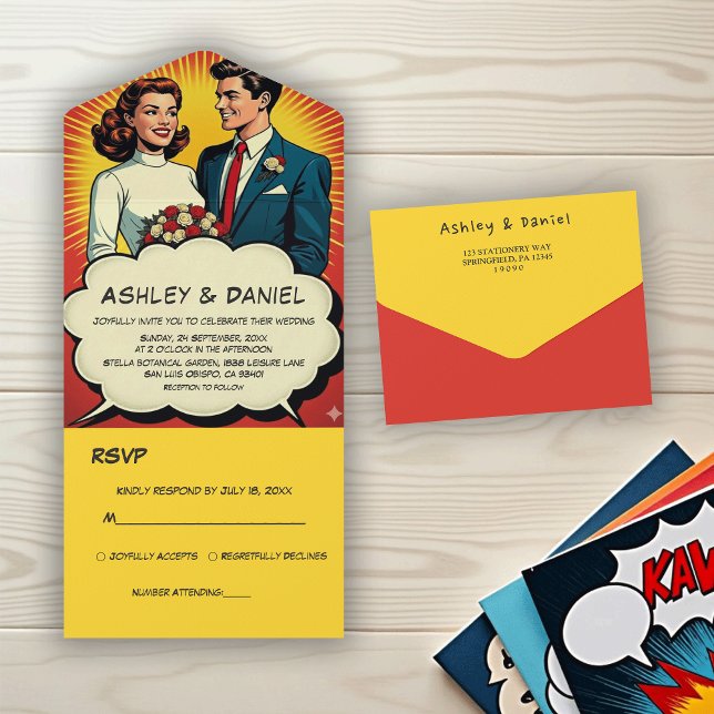 Vintage Romantiskt Par Retro Seriestil Bröllop (Skapare uppladdad)
