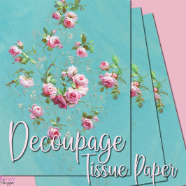 Vintage romantiskt rosa ros på blå decoupage