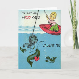 Vintage Romantiskt Sjöjungfru Valentindagskort Kort