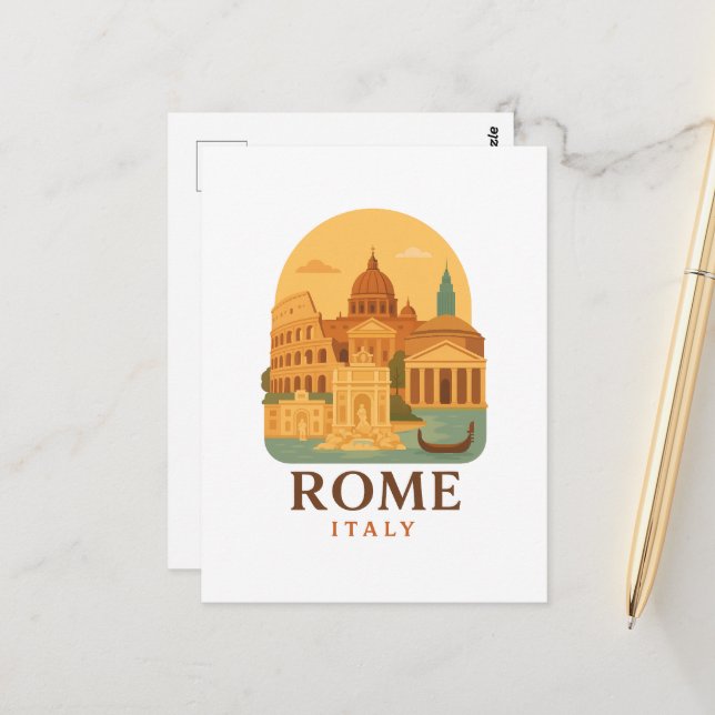 Vintage Rome Colosseum & Pantheon Postcard Vykort (Fram/Back In Situ)