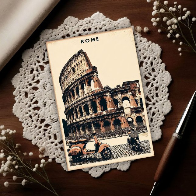 Vintage Rome Vespa and Colosseum Vykort (Skapare uppladdad)