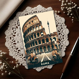 Vintage Rome Vespa and Colosseum Vykort