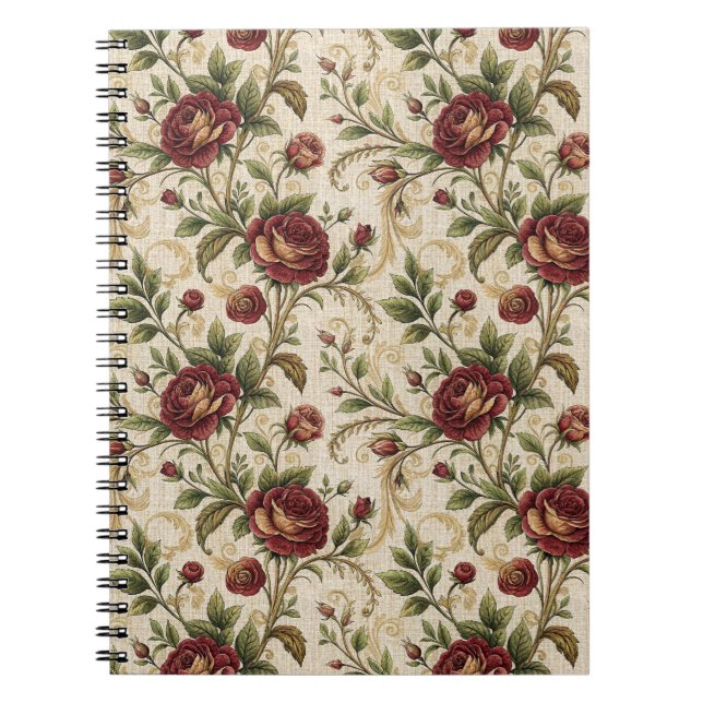 Vintage Ros Blommönster - Blommig Design Anteckningsbok (Framsidan)