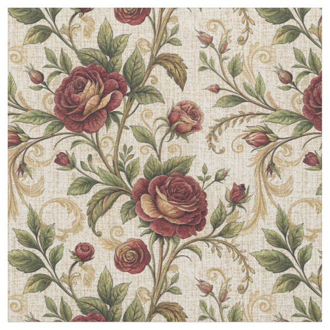 Vintage Ros Blommönster - Blommig Design Tyg (Närbild)