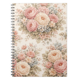 Vintage Ros Blommönster | Elegant Pastell  Anteckningsbok
