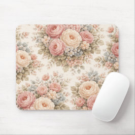 Vintage Ros Blommönster | Elegant Pastell  Musmatta