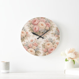 Vintage Ros Blommönster | Elegant Pastell  Stor Klocka