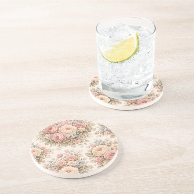 Vintage Ros Blommönster | Elegant Pastell  Underlägg (Sidan)