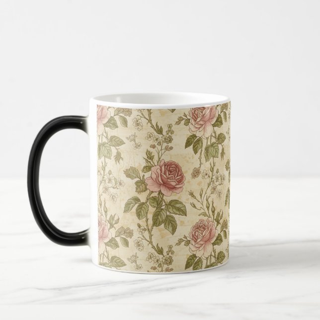 Vintage Ros Blommönster Magisk Mugg (Vänster)