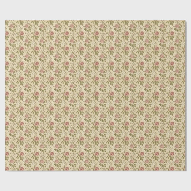 Vintage Ros Blommönster Presentpapper (Platt)