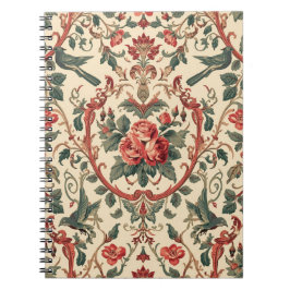 Vintage Ros & Fågelmönster Romantisk Art Nouveau Anteckningsbok