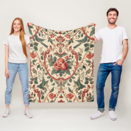 Vintage Ros & Fågelmönster Romantisk Art Nouveau Fleecefilt