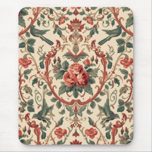 Vintage Ros & Fågelmönster Romantisk Art Nouveau Musmatta