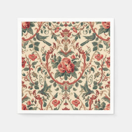 Vintage Ros & Fågelmönster Romantisk Art Nouveau Pappersservett