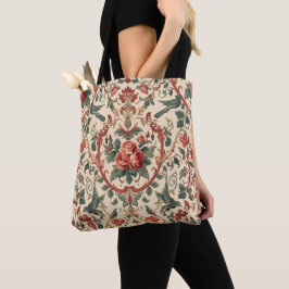 Vintage Ros & Fågelmönster Romantisk Art Nouveau Tygkasse