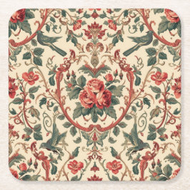Vintage Ros & Fågelmönster Romantisk Art Nouveau Underlägg Papper Kvadrat