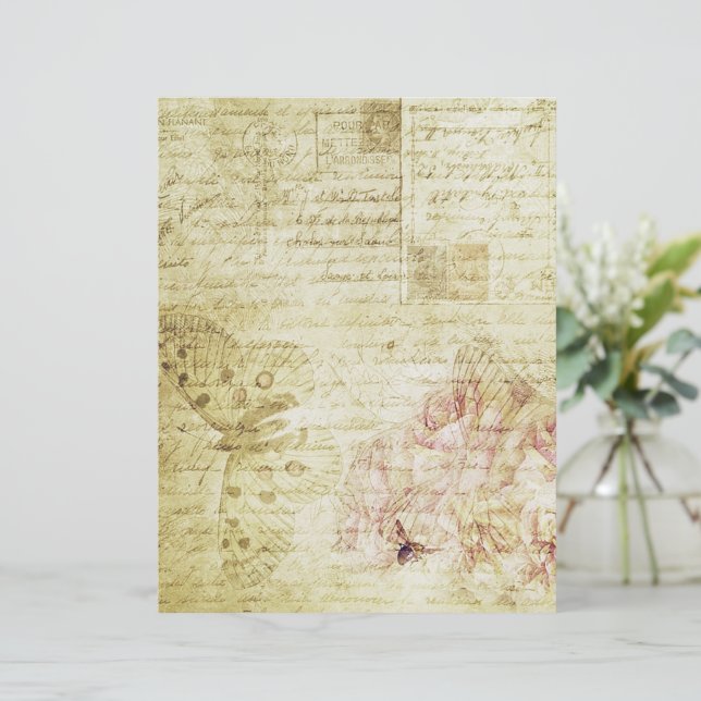 Vintage ros och fjäril (Stående Fram)