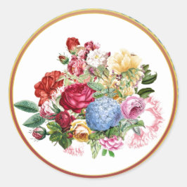 Vintage Ros och Hydrangea Botanisk /Guld Trimning Runt Klistermärke