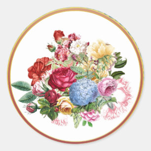 Vintage Ros och Hydrangea Botanisk /Guld Trimning Runt Klistermärke