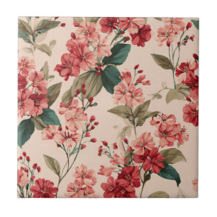 Vintage Rosa Azalea Blommönster - Classic Kakelplatta