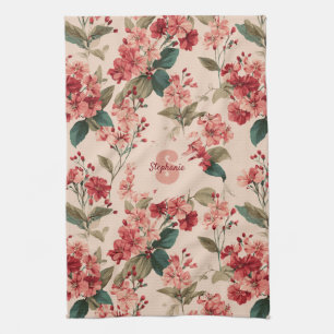 Vintage Rosa Azalea Blommönster - Classic Kökshandduk