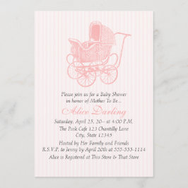 Vintage Rosa Baby Carriage Baby Shower Inbjudningar