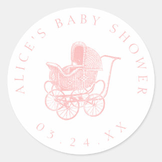 Vintage Rosa Baby Carriage Baby Shower Runt Klistermärke