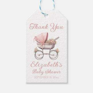Vintage Rosa Baby Carriage Personlig  Watercolor Presentetikett