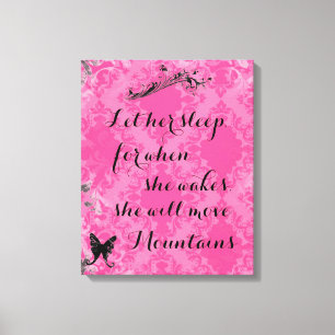 Vintage Rosa Baby citat Hon kommer att flytta berg Canvastryck