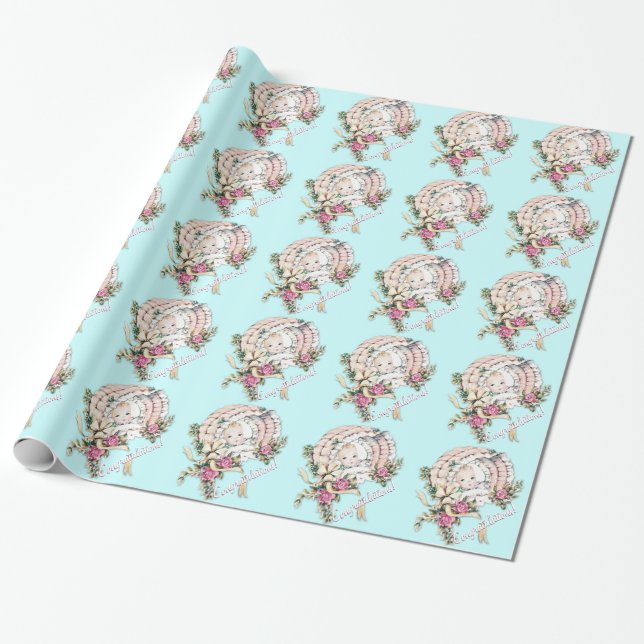 Vintage Rosa Baby Shower Wrapping Papper Presentpapper (Utrullad)
