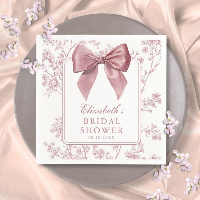 Vintage Rosa Båge Bröllopsdusch Pappersservett (Vintage Pink Bow Floral Bridal Shower Napkins)