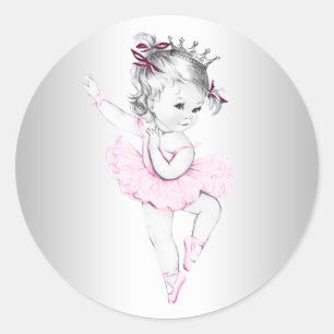 Vintage Rosa Ballerina Baby Shower Klistermärke