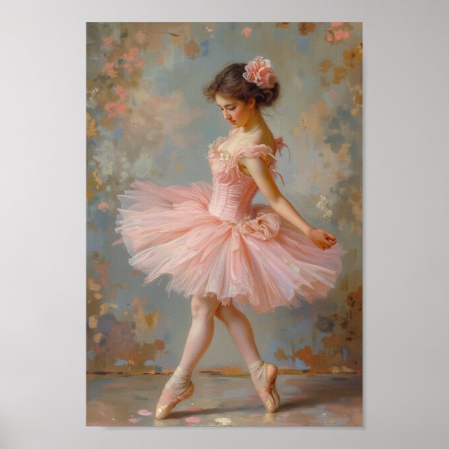 Vintage Rosa Ballerina Balett Väggkonst (Framsidan)