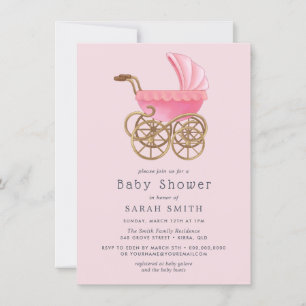 Vintage Rosa Barnvagn Baby Shower-inbjudan för bar Inbjudningar