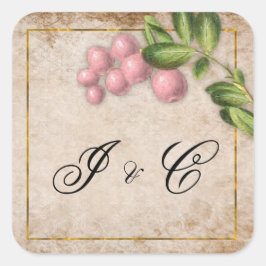 Vintage Rosa Berries Bröllop Fyrkantigt Klistermärke