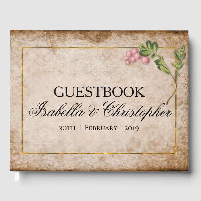 Vintage Rosa Berries Bröllop Guestbook Gästböcker (Framsida)
