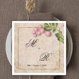 Vintage Rosa Berries Bröllop Monogrammed Pappersservett